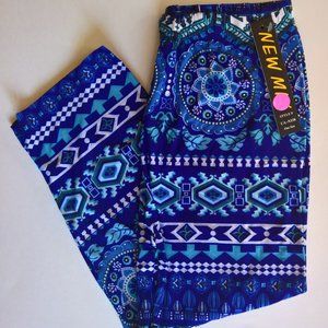 Aztec Tribal Blue Capri Leggings (size 2-12)